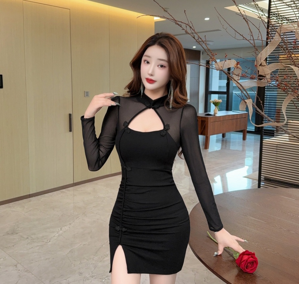 Sexy short package hip cheongsam gauze bottoming dress