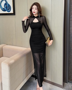 Gauze long dress splice package hip cheongsam