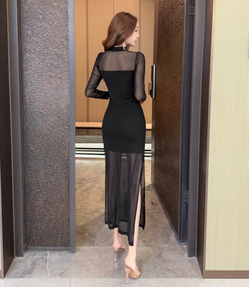 Gauze long dress splice package hip cheongsam