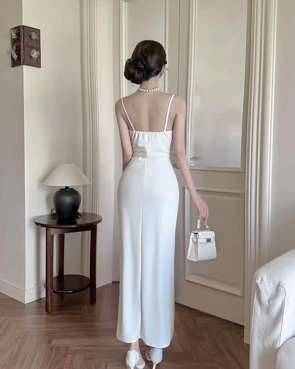 Long sexy high slit bottoming sling dress