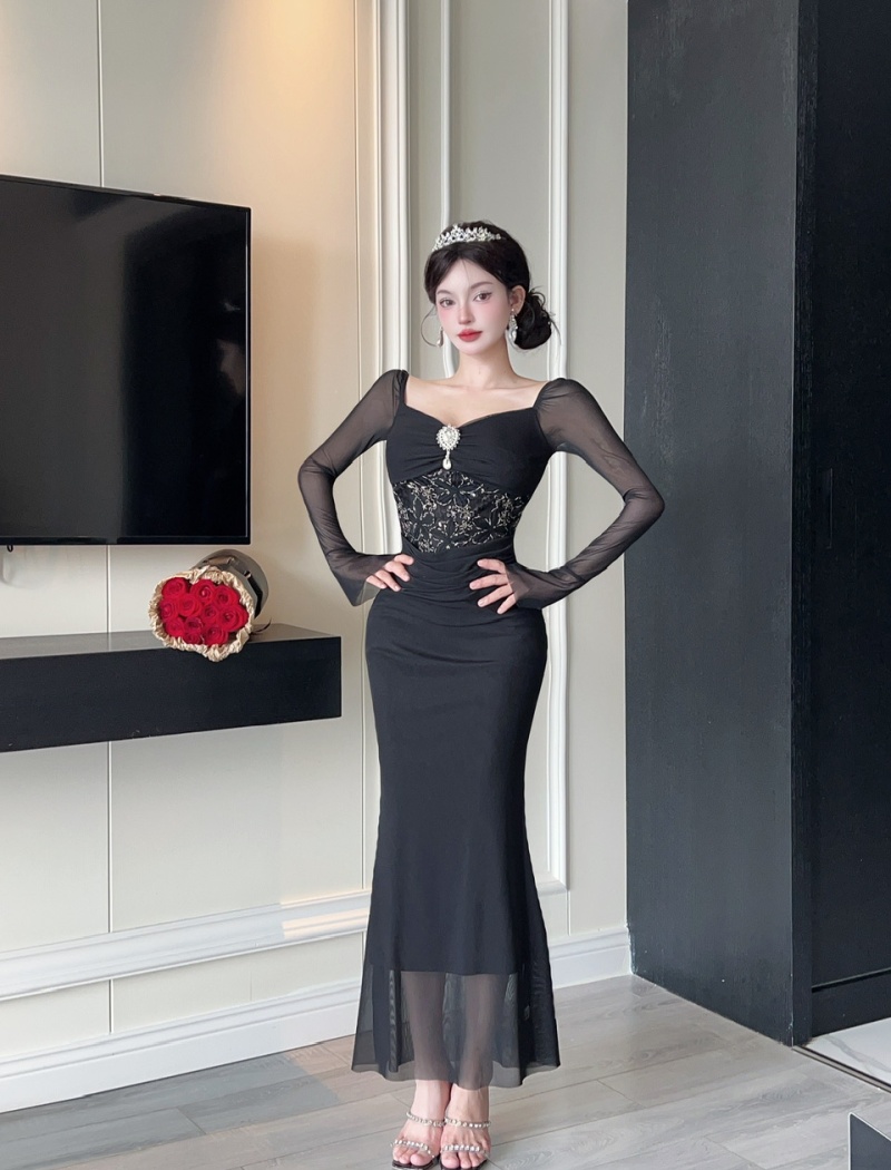 Splice fold France style package hip dress for women