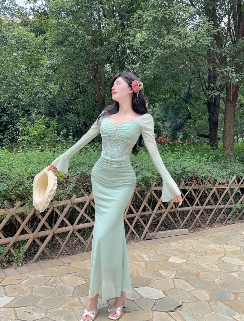 Splice fold France style package hip dress for women