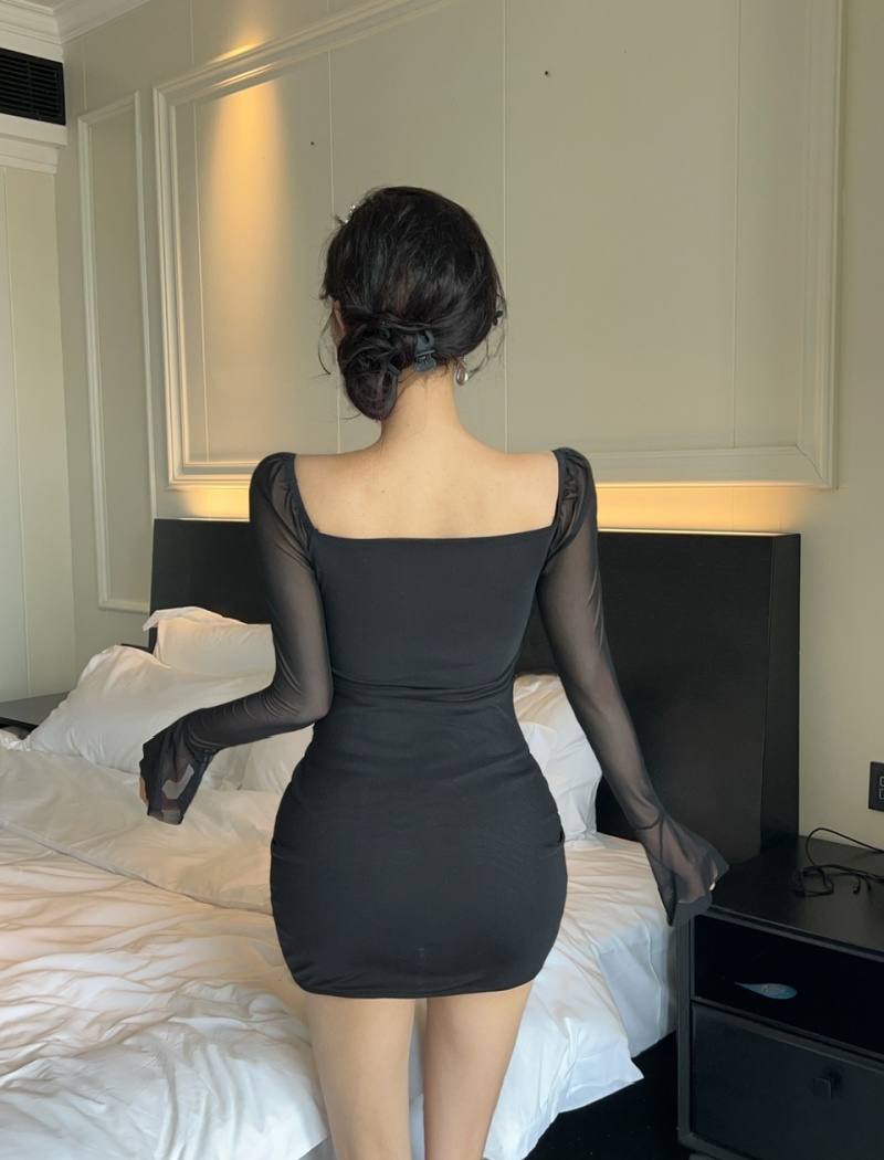 Package hip tight sexy lace splice long sleeve T-back