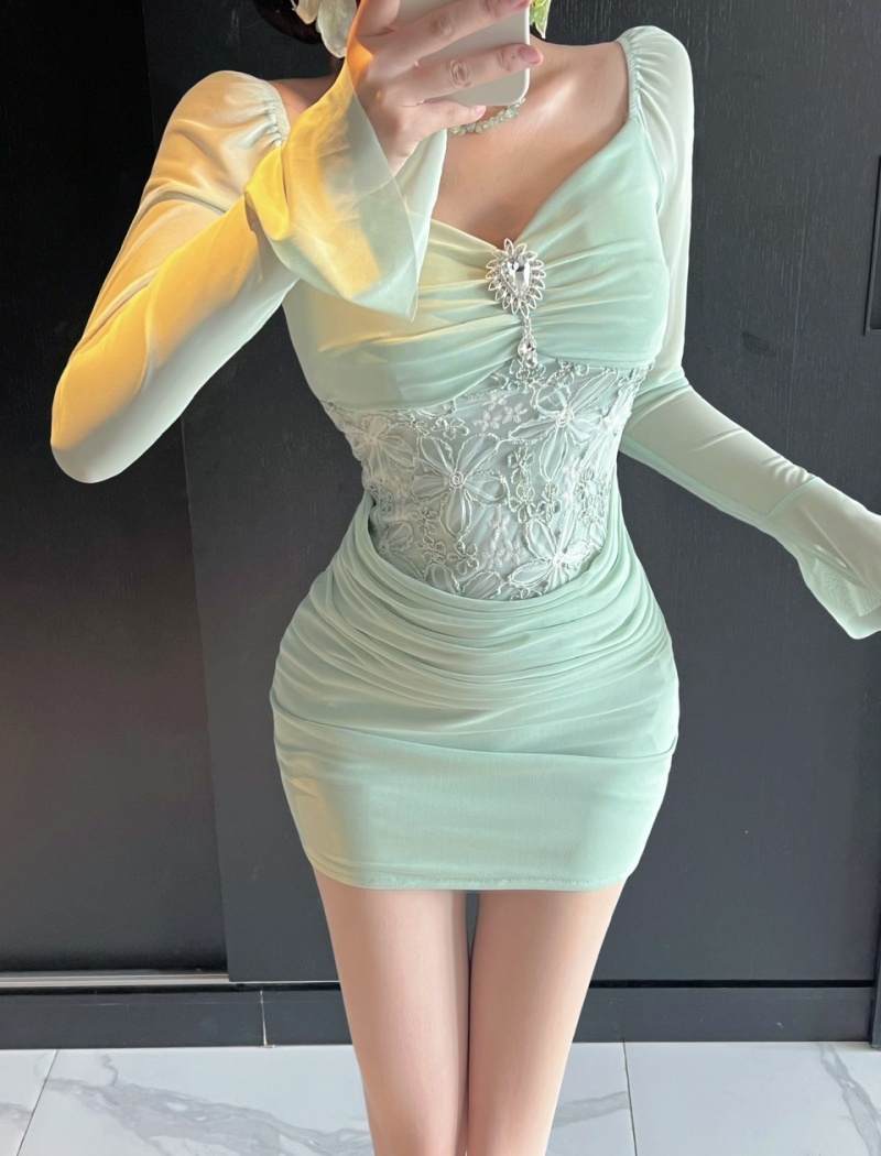 Package hip tight sexy lace splice long sleeve T-back