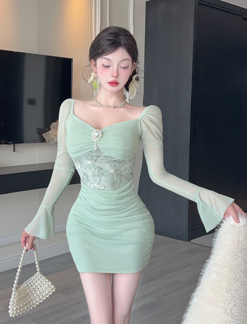 Package hip tight sexy lace splice long sleeve T-back