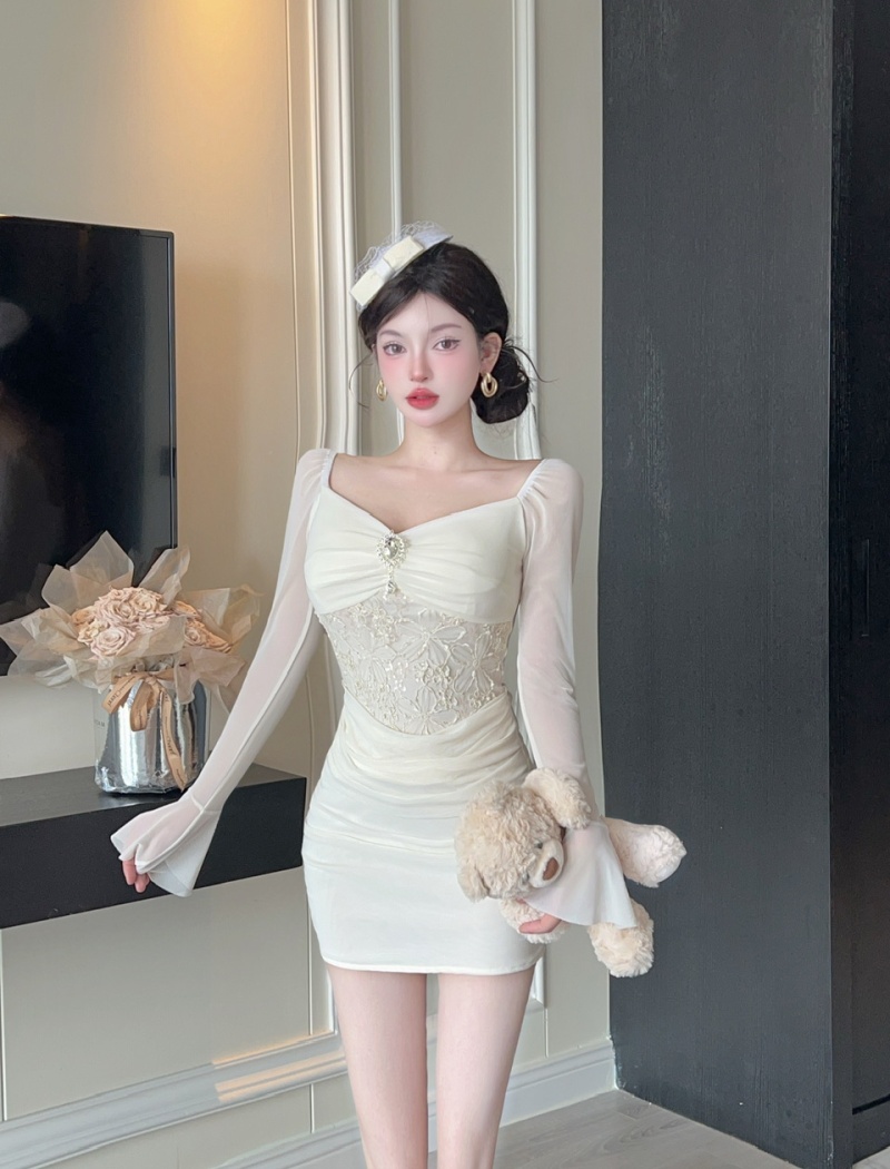 Package hip tight sexy lace splice long sleeve T-back