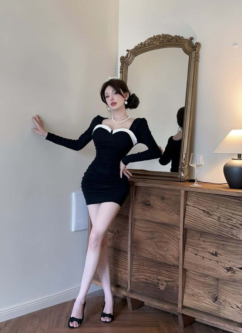 Short cotton bottoming mixed colors package hip tight dress