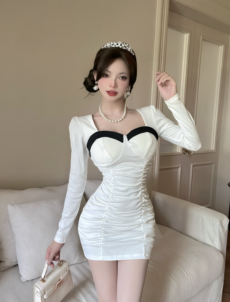 Short cotton bottoming mixed colors package hip tight dress