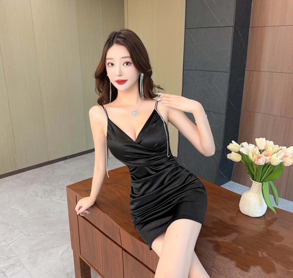Splice sexy gauze sling bottoming satin dress