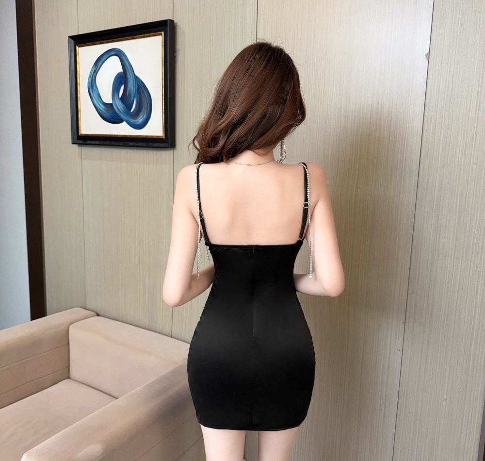 Splice sexy gauze sling bottoming satin dress