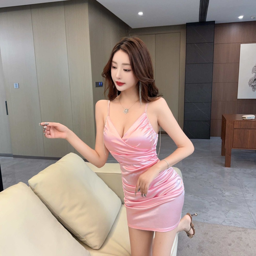 Splice sexy gauze sling bottoming satin dress