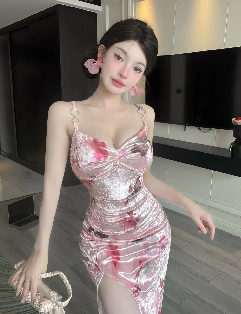 Fashion slim spicegirl printing elegant sweet dress