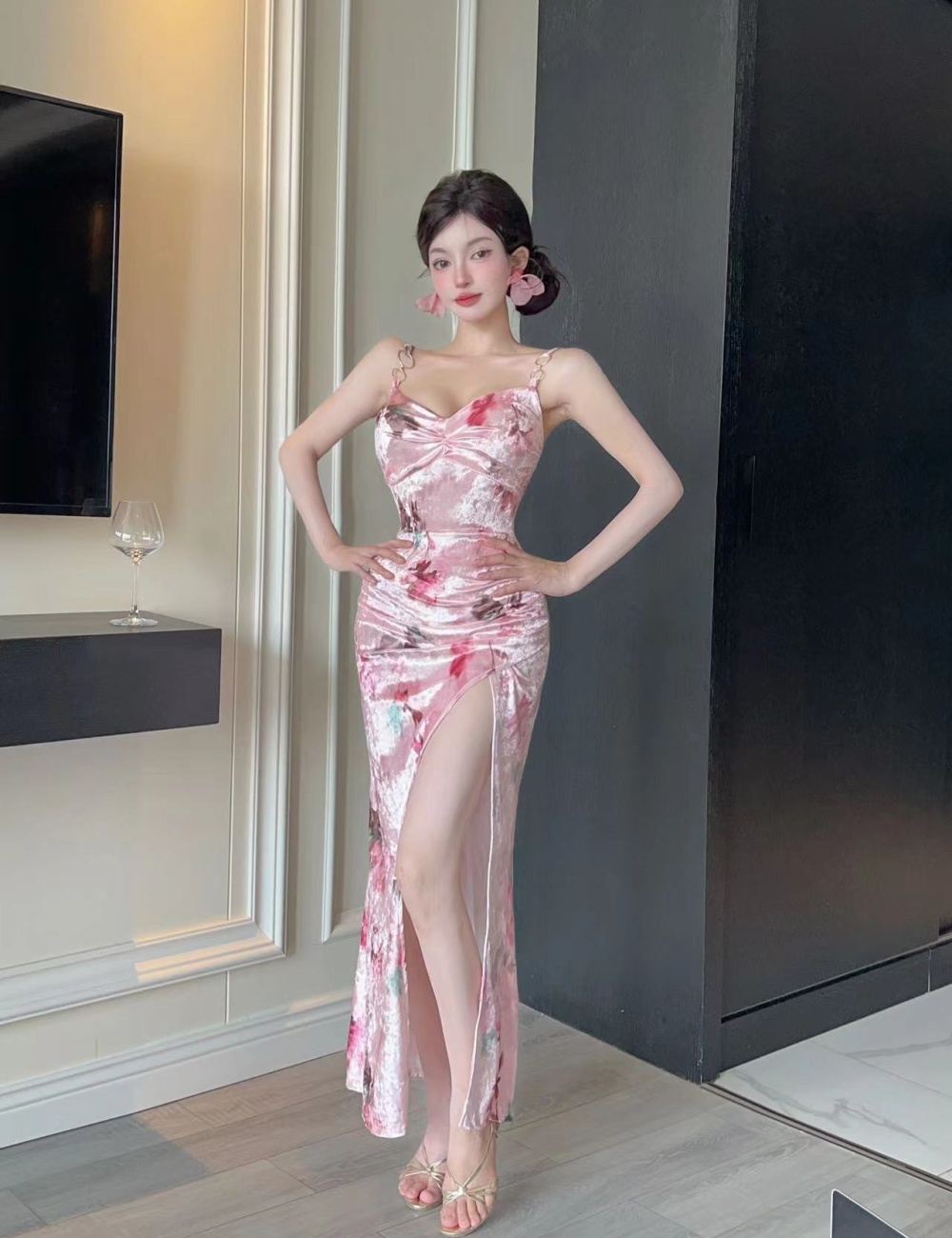 Fashion slim spicegirl printing elegant sweet dress