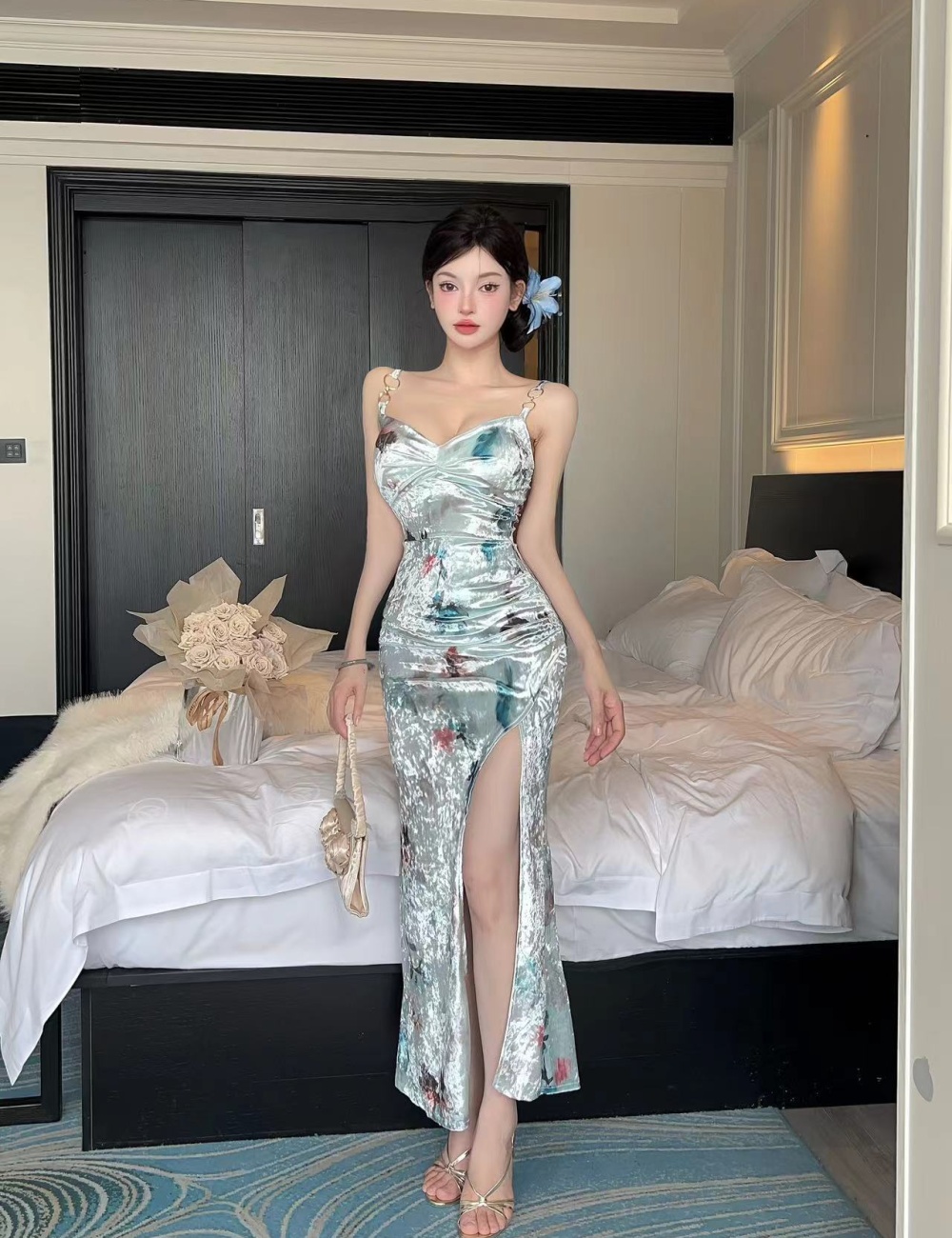 Fashion slim spicegirl printing elegant sweet dress