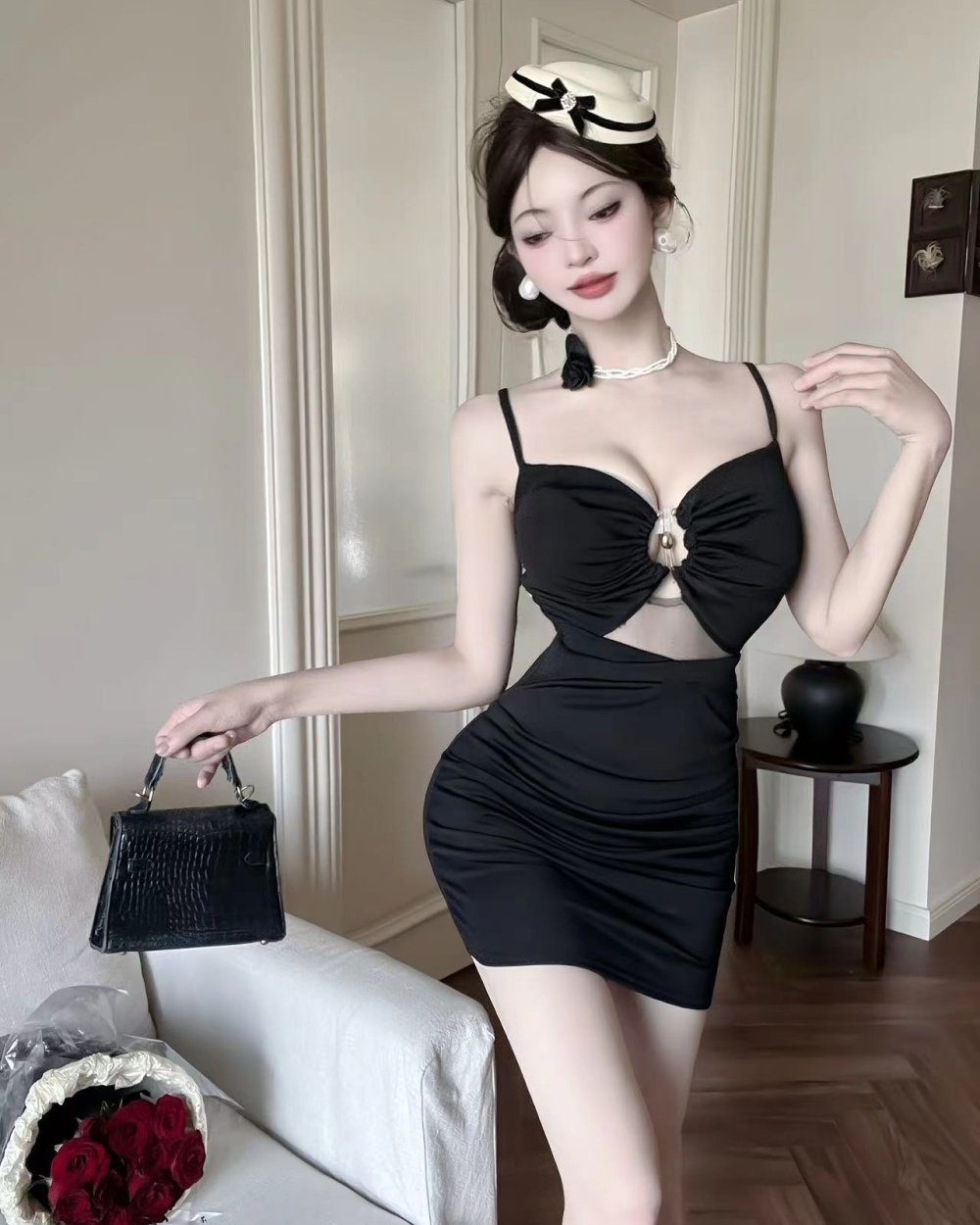 Spicegirl sexy tight halter hollow pure dress