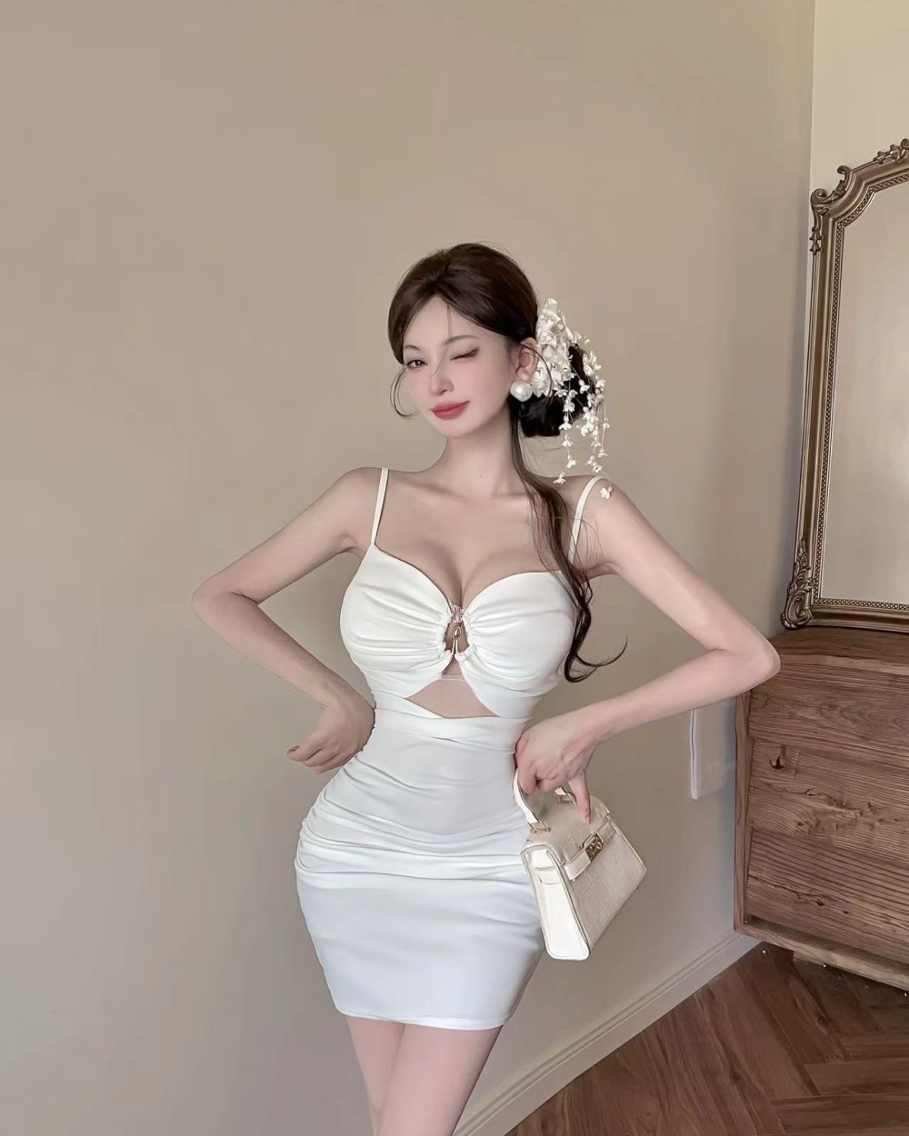 Spicegirl sexy tight halter hollow pure dress