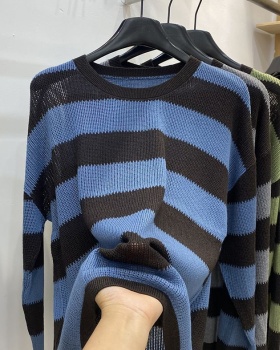 Mixed colors stripe loose long sleeve sweater for women