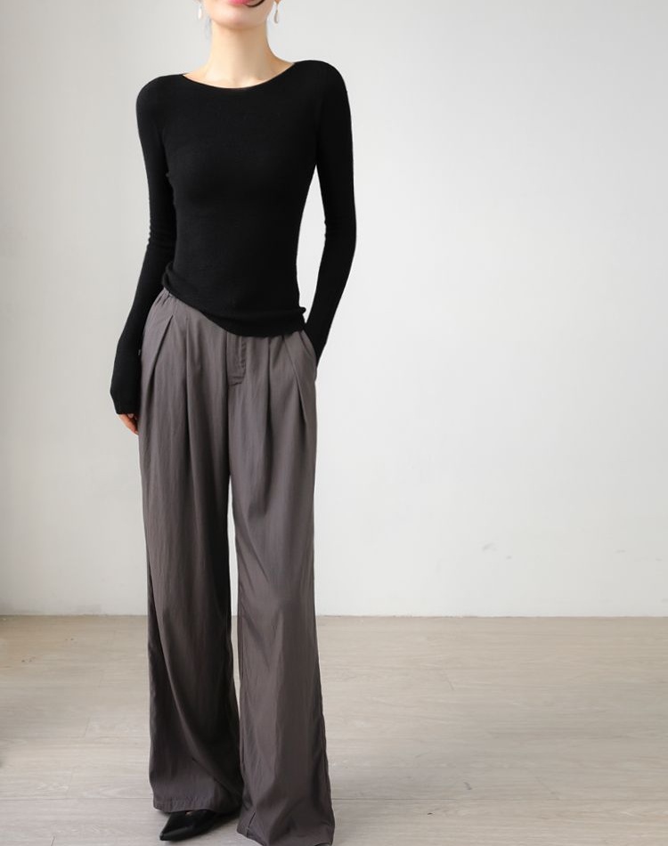 France style slim bottoming gray unique sweater