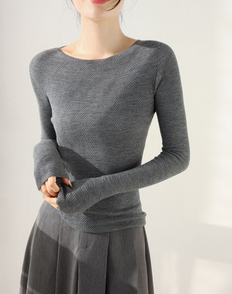 France style slim bottoming gray unique sweater