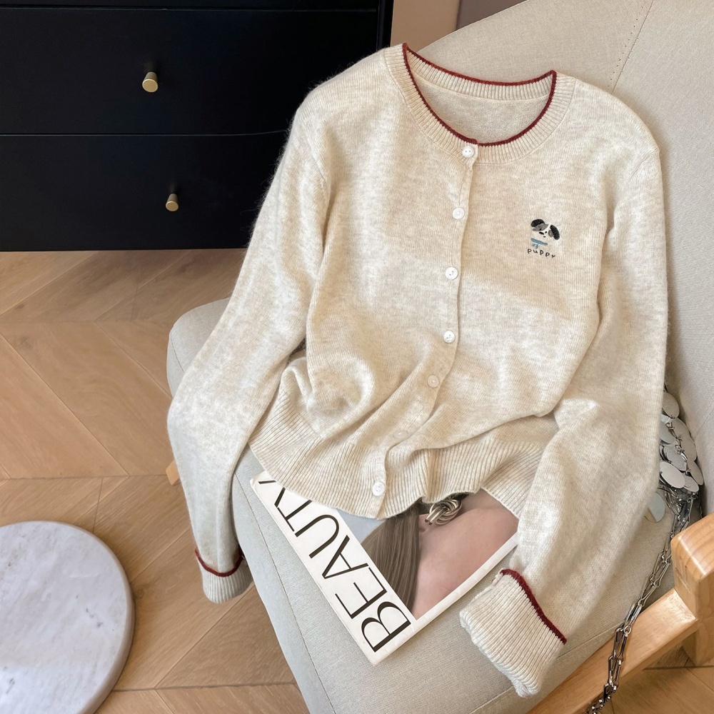 Stitching round neck coat puppy knitted cardigan