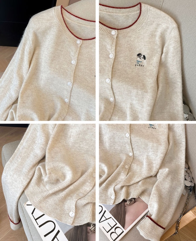 Stitching round neck coat puppy knitted cardigan