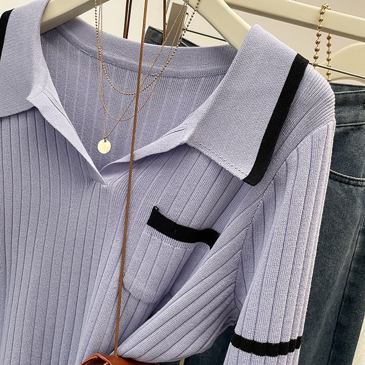 Pit stripe fat sweater autumn and winter tops for women