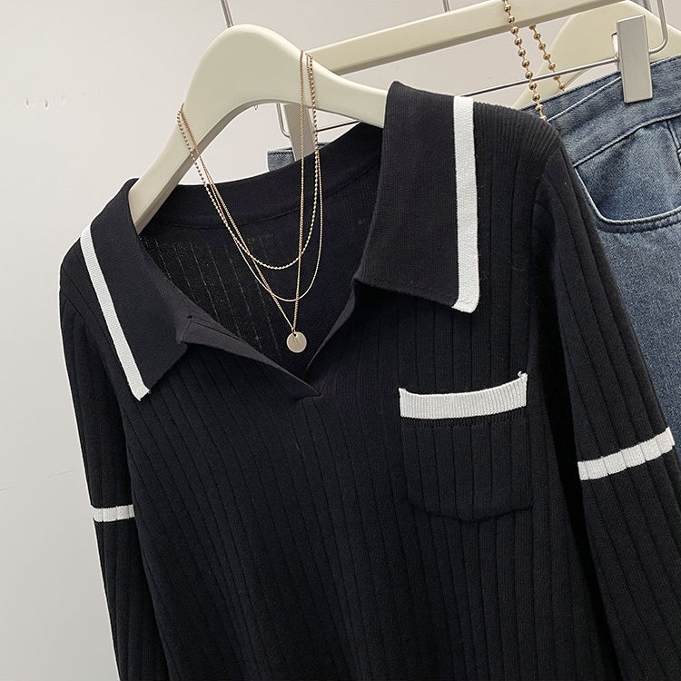 Pit stripe fat sweater autumn and winter tops for women