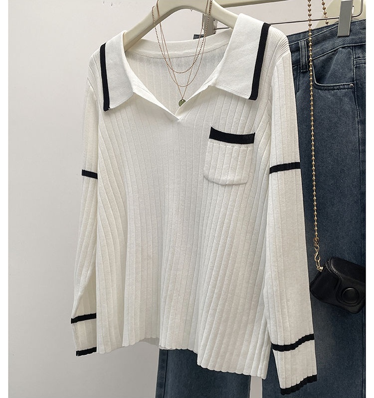 Pit stripe fat sweater autumn and winter tops for women