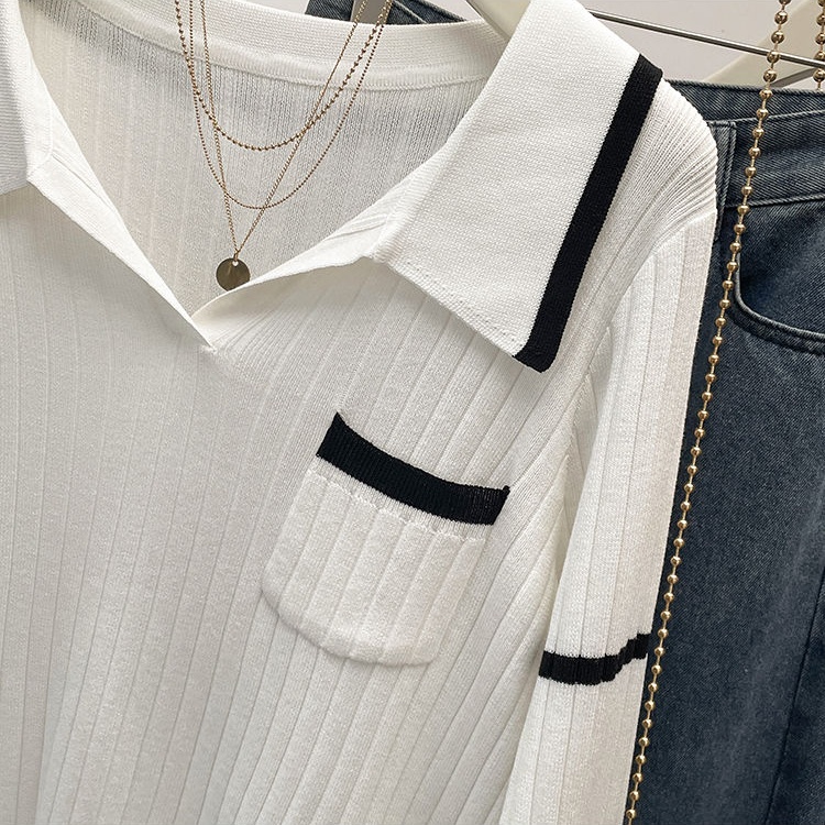 Pit stripe fat sweater autumn and winter tops for women