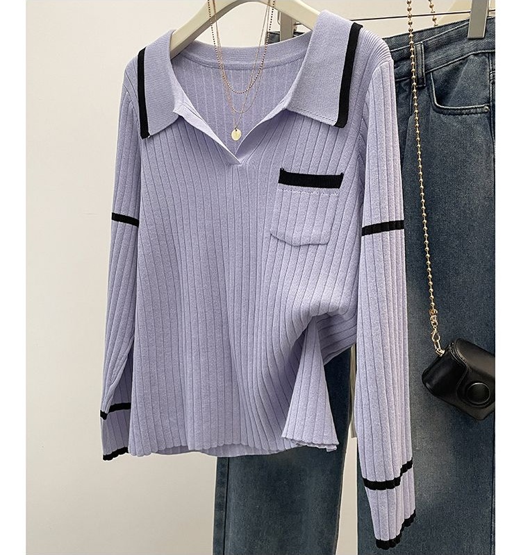 Pit stripe fat sweater autumn and winter tops for women