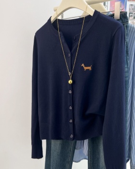 Long sleeve embroidery short tops purple loose cardigan