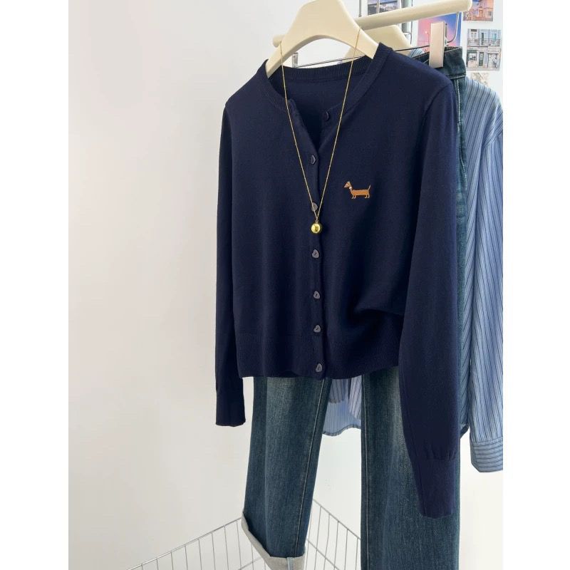 Long sleeve embroidery short tops purple loose cardigan