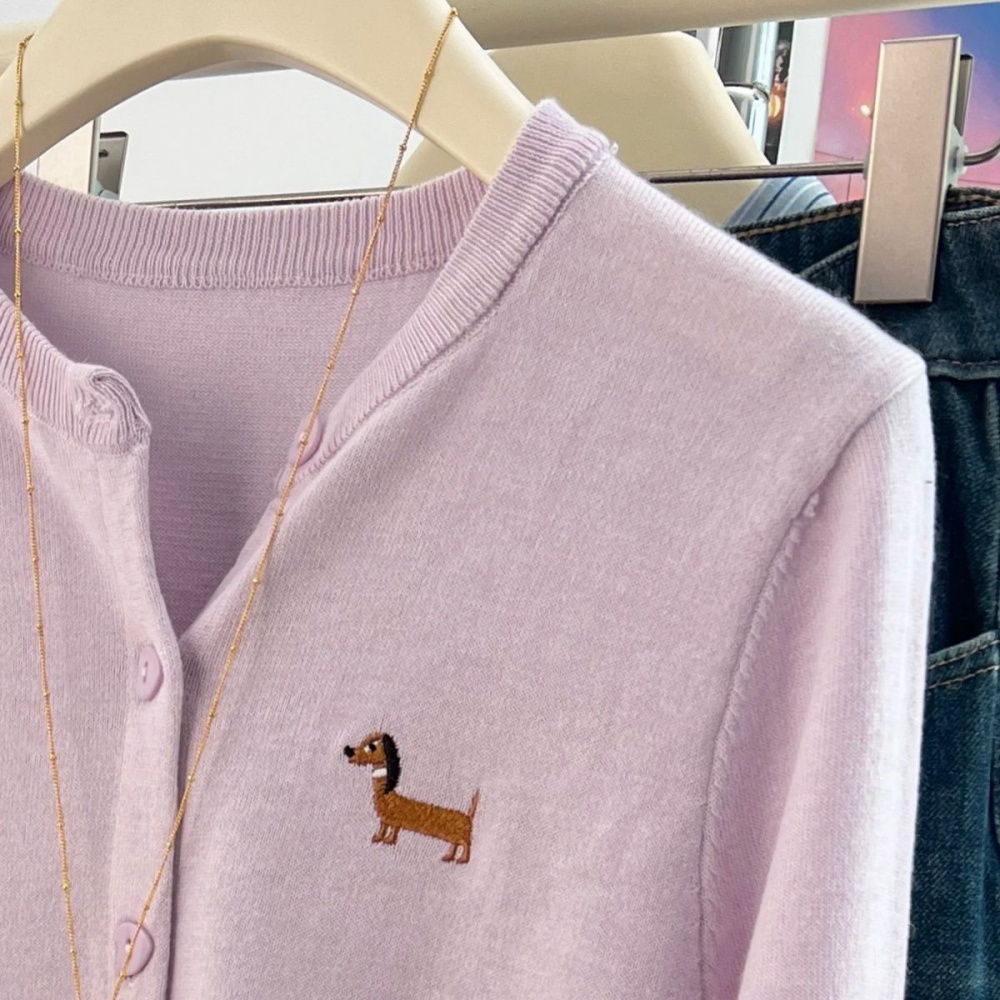 Long sleeve embroidery short tops purple loose cardigan