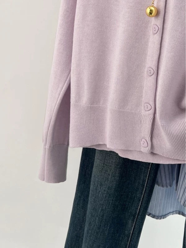 Long sleeve embroidery short tops purple loose cardigan