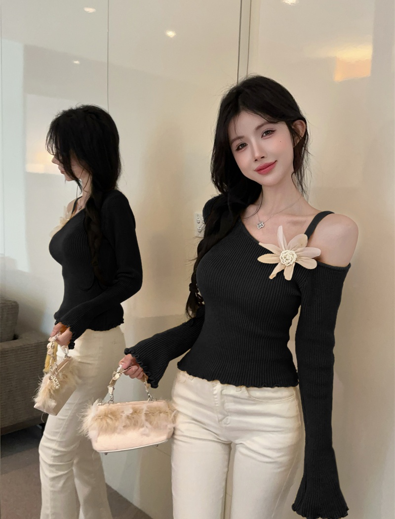 Flowers stereoscopic all-match Korean style sweater for women
