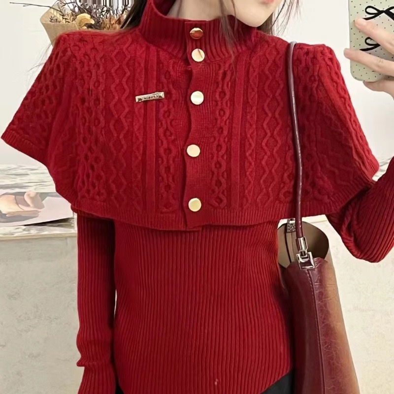 Bottoming retro sweater Korean style knitted shawl 2pcs set