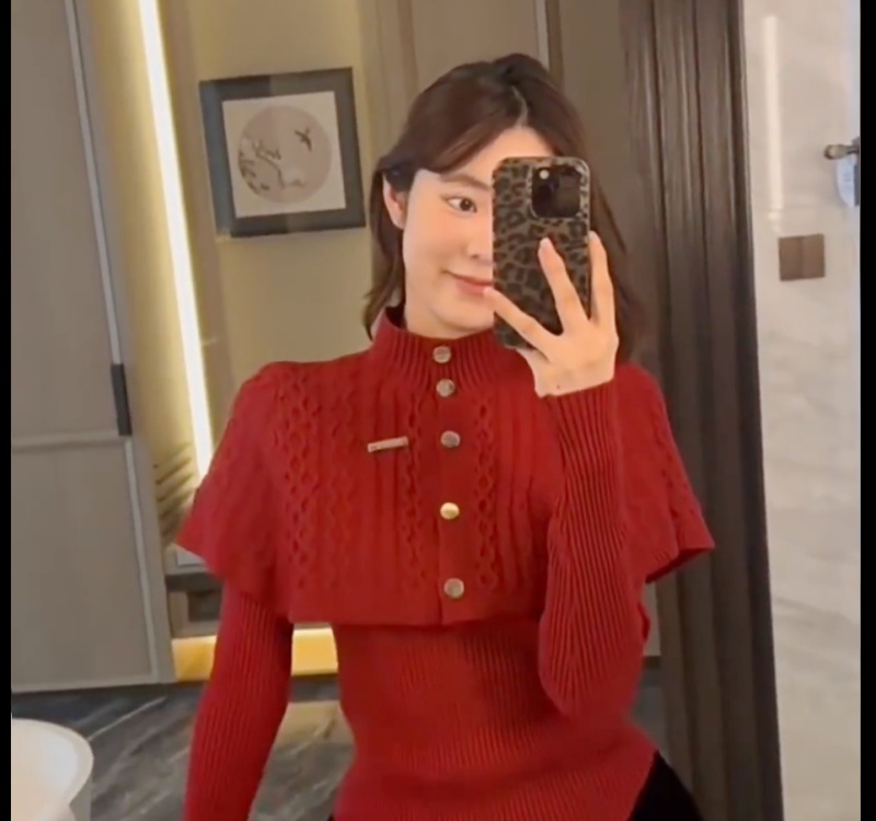 Bottoming retro sweater Korean style knitted shawl 2pcs set