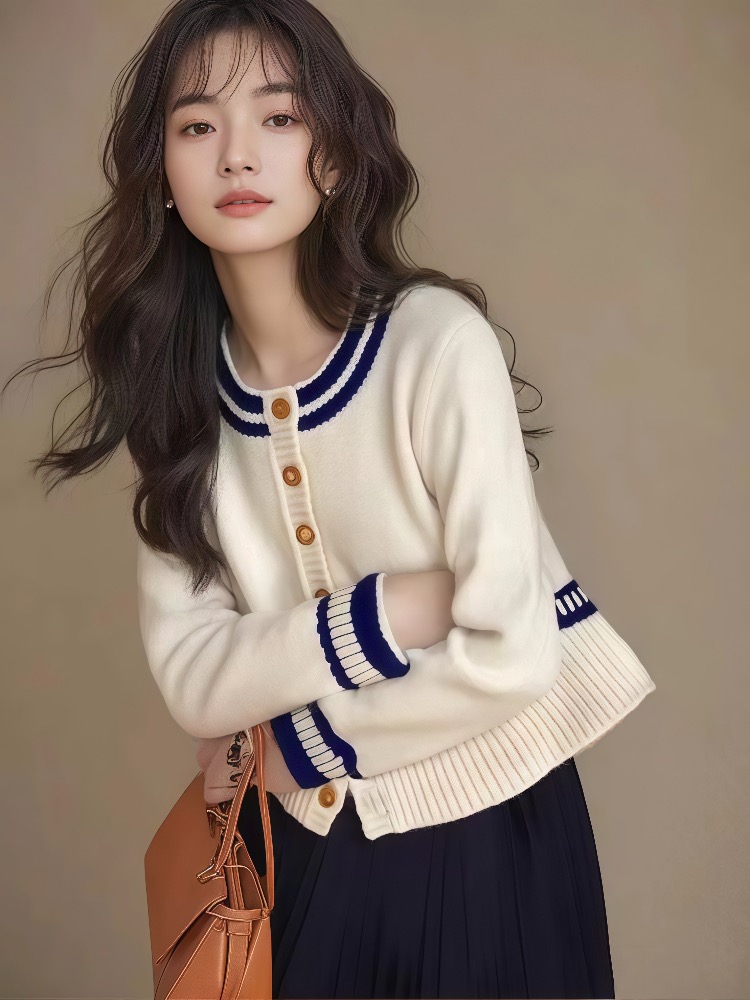 Chanelstyle mixed colors white sweater for women