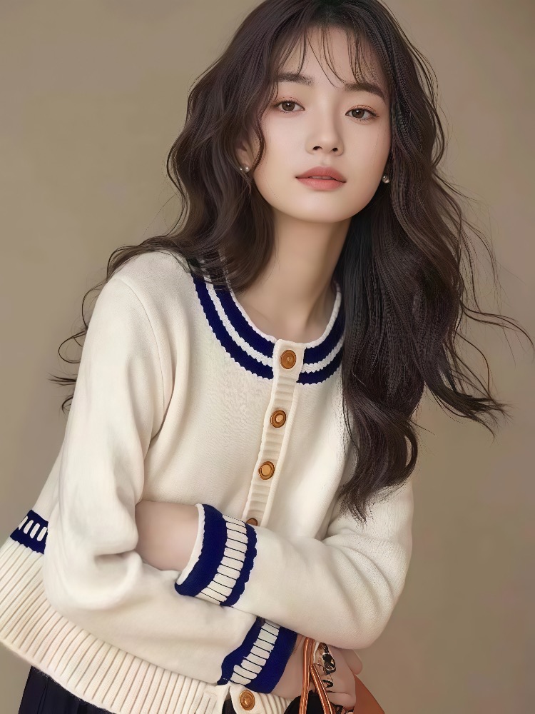 Chanelstyle mixed colors white sweater for women