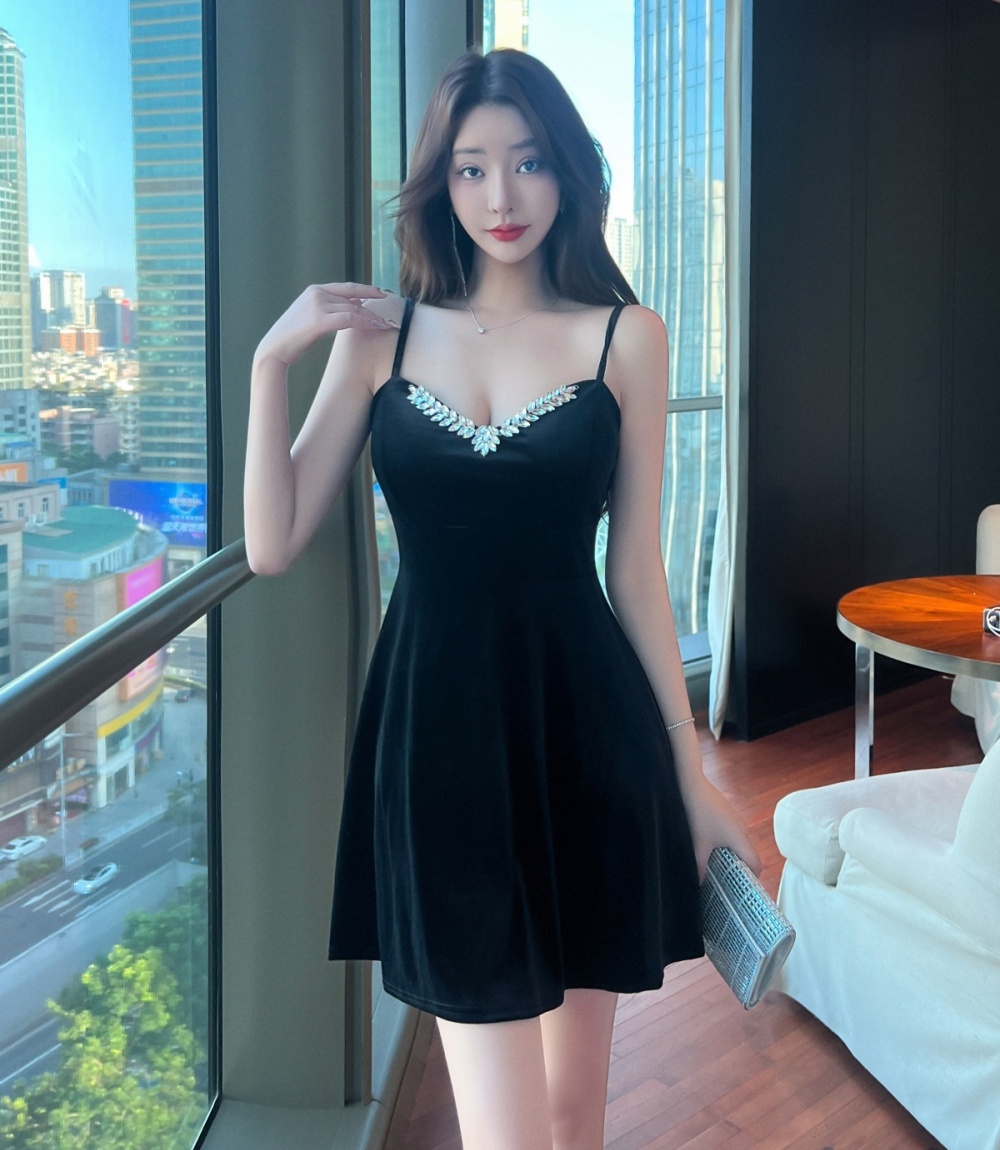 Sexy sling big skirt short pinched waist dress