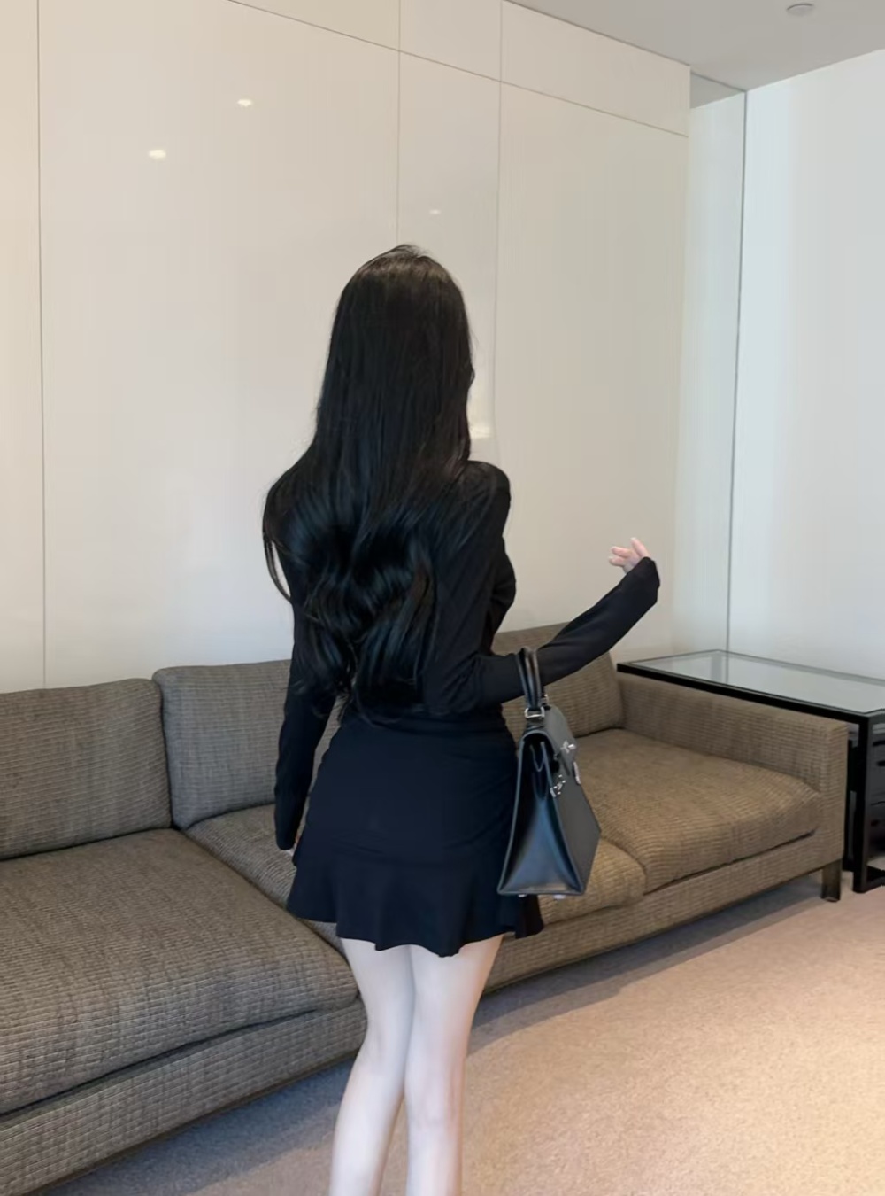 Slim sexy spicegirl pinched waist long sleeve tight dress