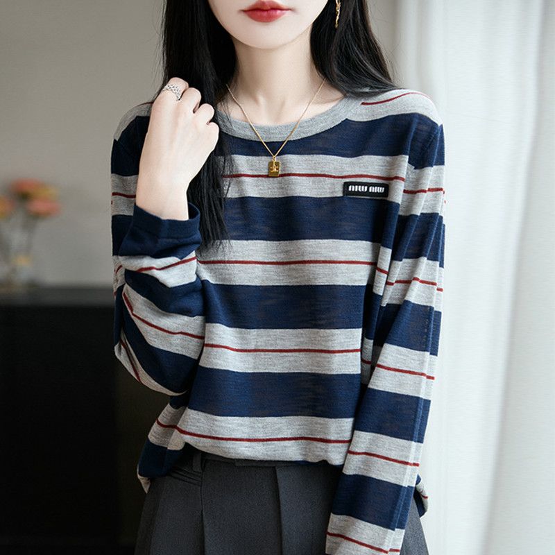 Loose mixed colors sweater stripe shirts for women