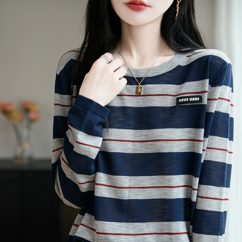 Loose mixed colors sweater stripe shirts for women