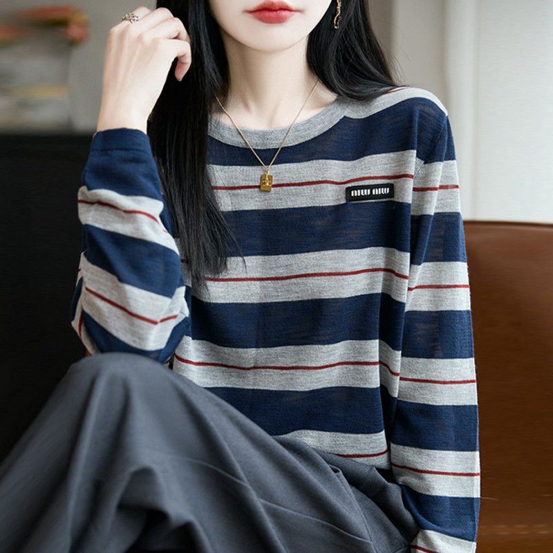 Loose mixed colors sweater stripe shirts for women