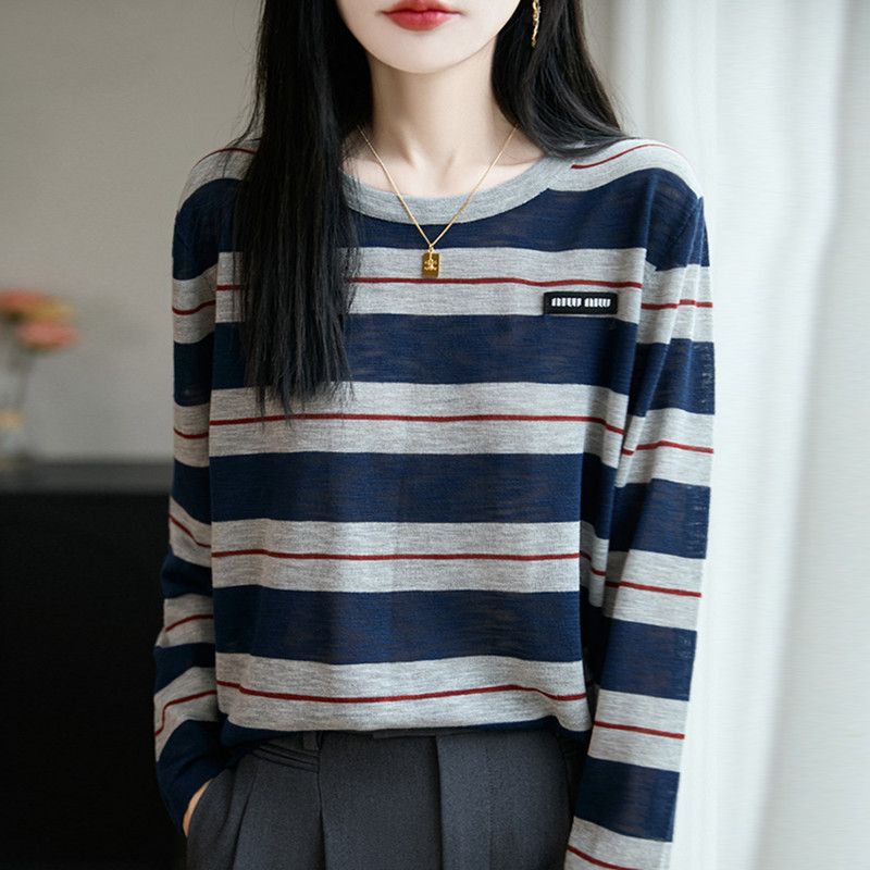 Loose mixed colors sweater stripe shirts for women