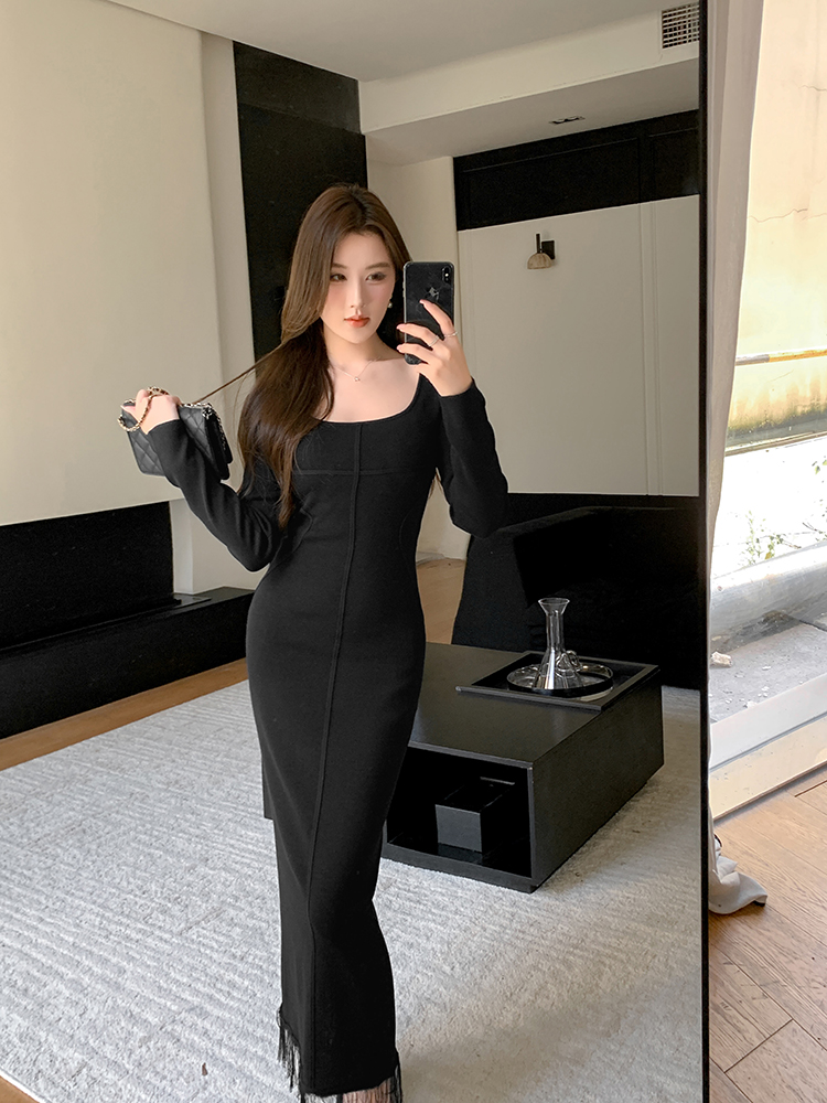 Autumn and winter long dress knitted dress for women