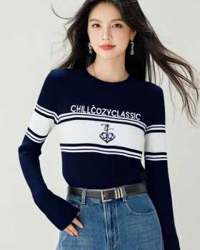 All-match long sleeve sweater round neck coat for women