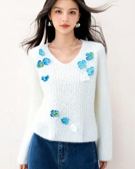 Mink velvet loose tops long sleeve tender sweater for women