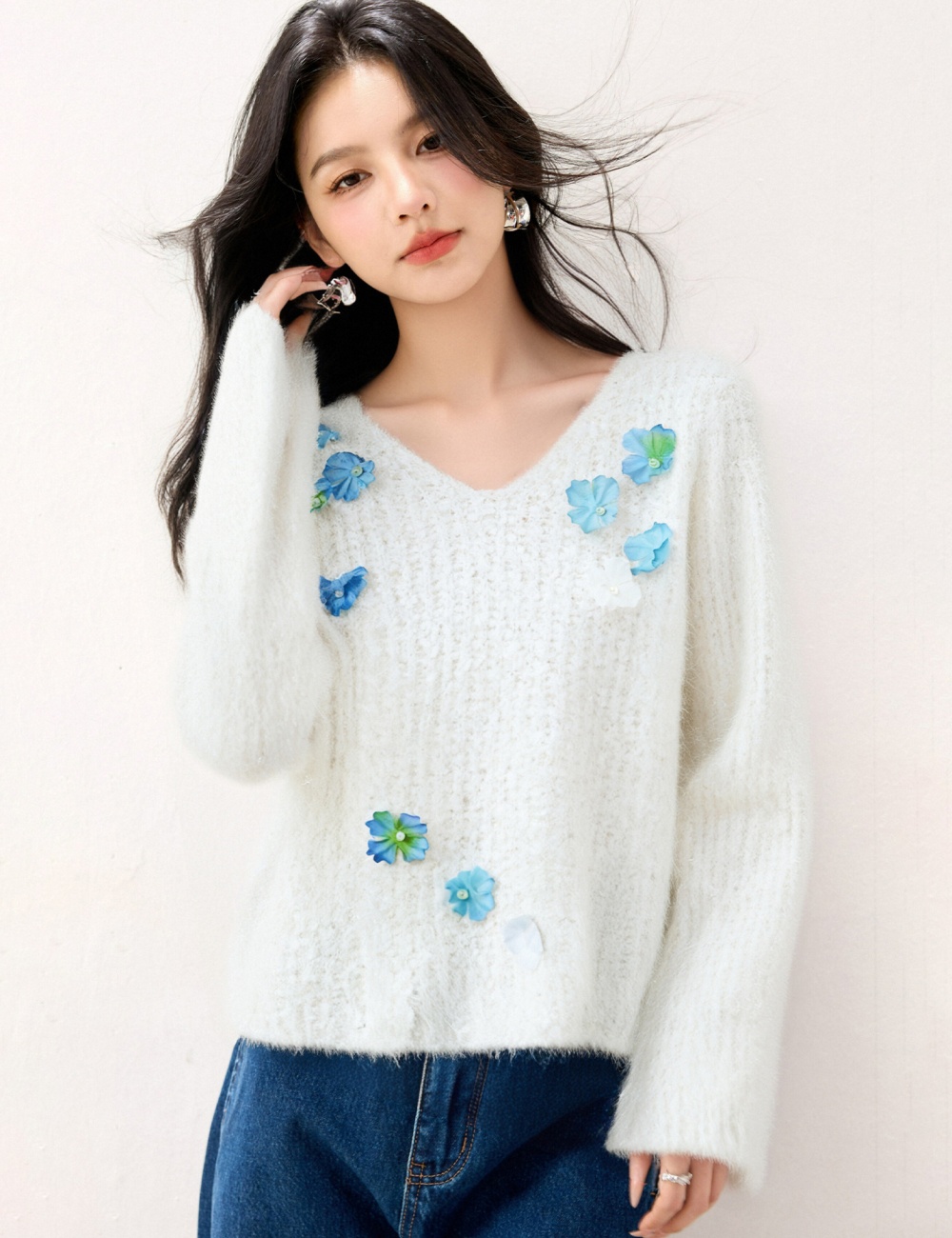 Mink velvet loose tops long sleeve tender sweater for women