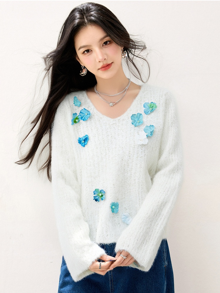 Mink velvet loose tops long sleeve tender sweater for women